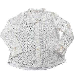 Stella+Ginger Lace Crochet Pointelle Shirt Women XL Cottagecore White Button
